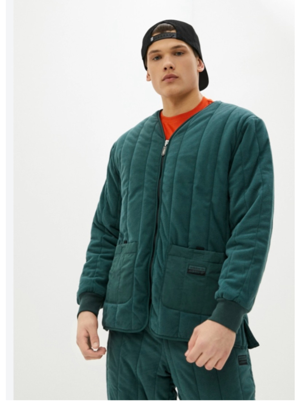 Adidas RYV Men Padded Quilted Kimono Bomber Jacket Green Size L Fleece